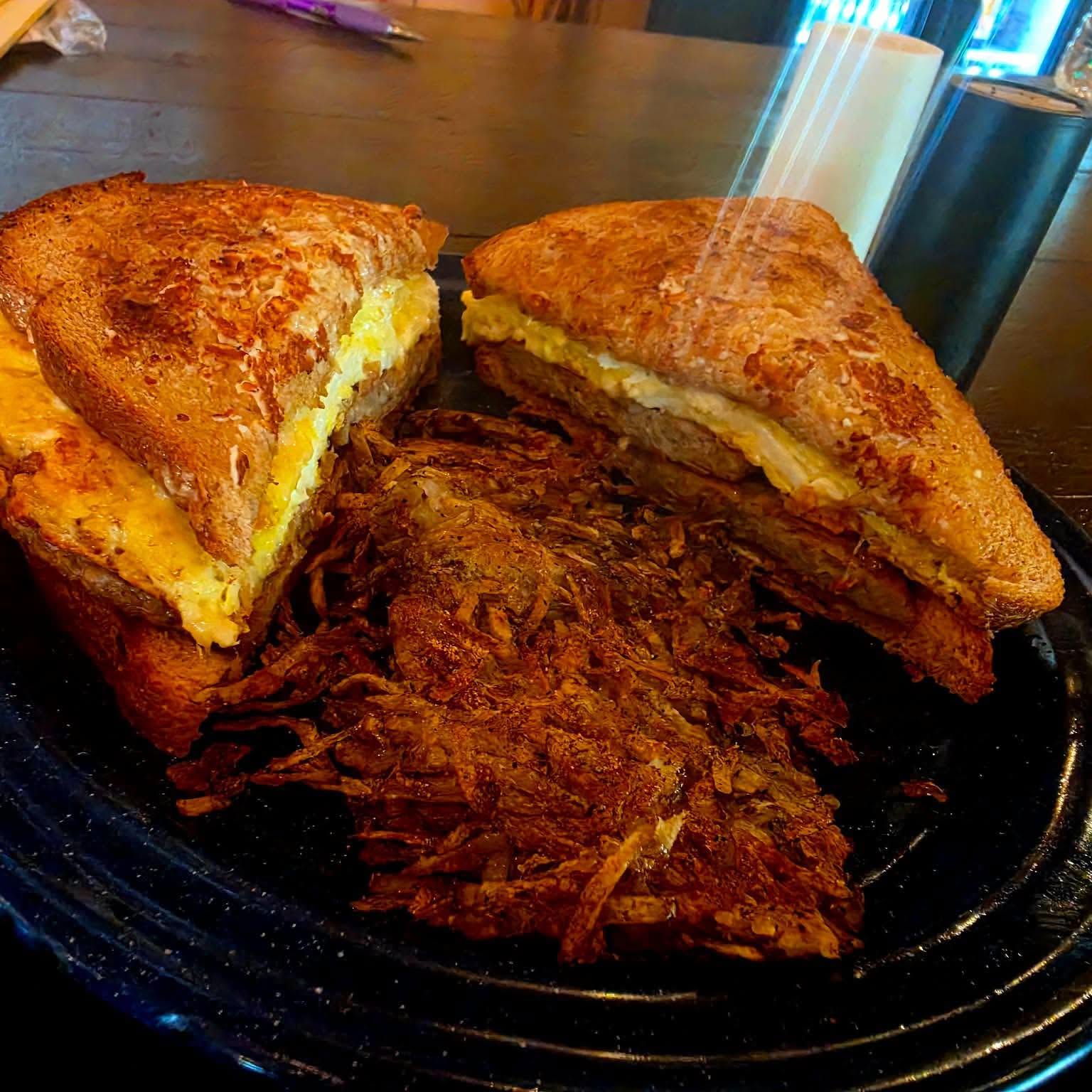 Toasted sandwich and savory meat filling from T&T Dynamite Taco Bar